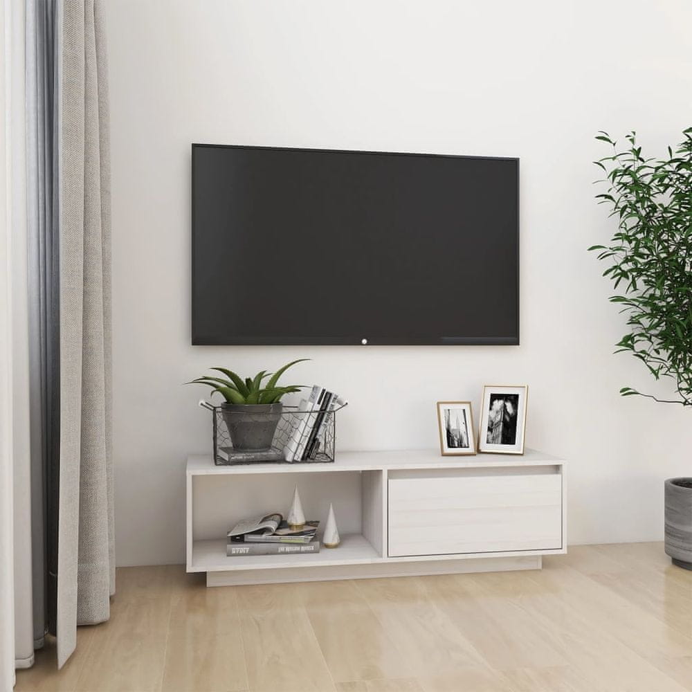 Vidaxl TV skrinka biela 110x30x33,5 cm borovicový masív