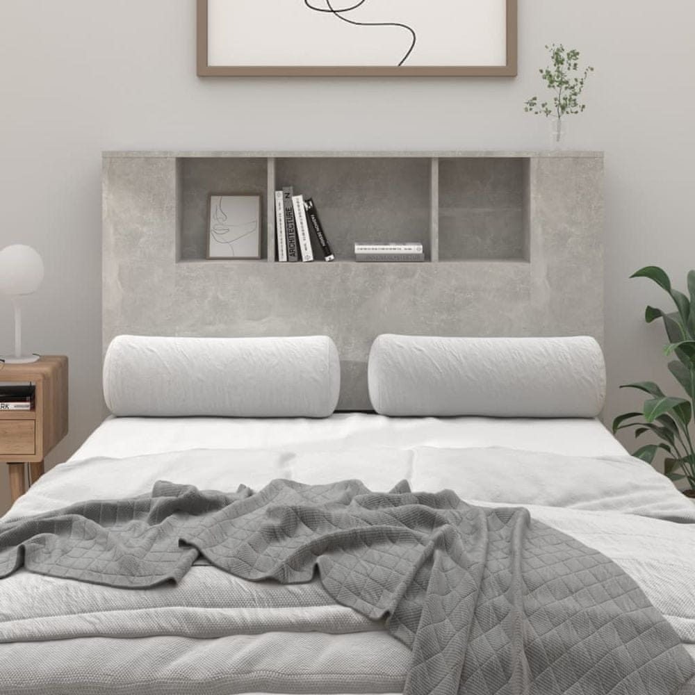 Vidaxl Čelo postele s policami, betónová sivá, 120x18,5x104,5 cm