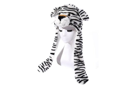 GADGET Plyšová čiapka s pohyblivými ušami - Biely tiger