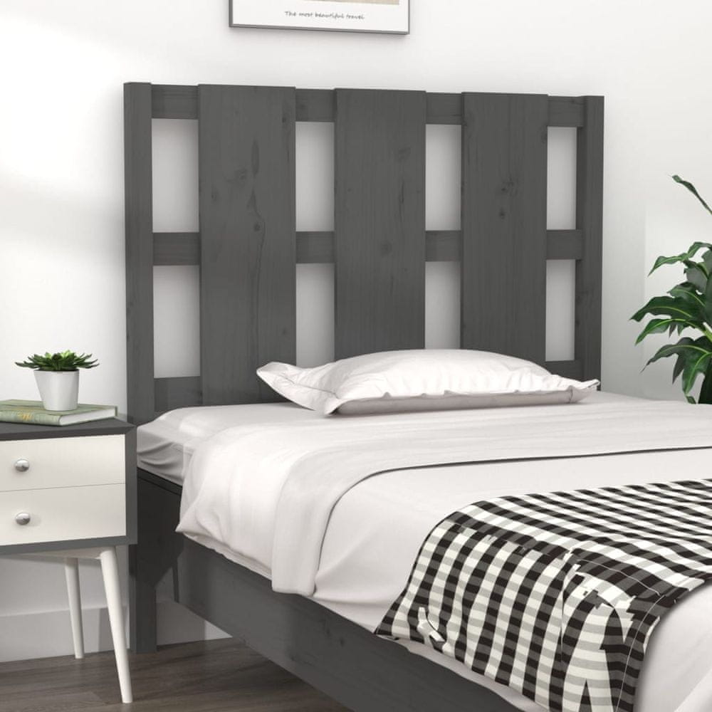 Vidaxl Čelo postele, sivé, 95,5x4x100 cm, masívne borovicové drevo
