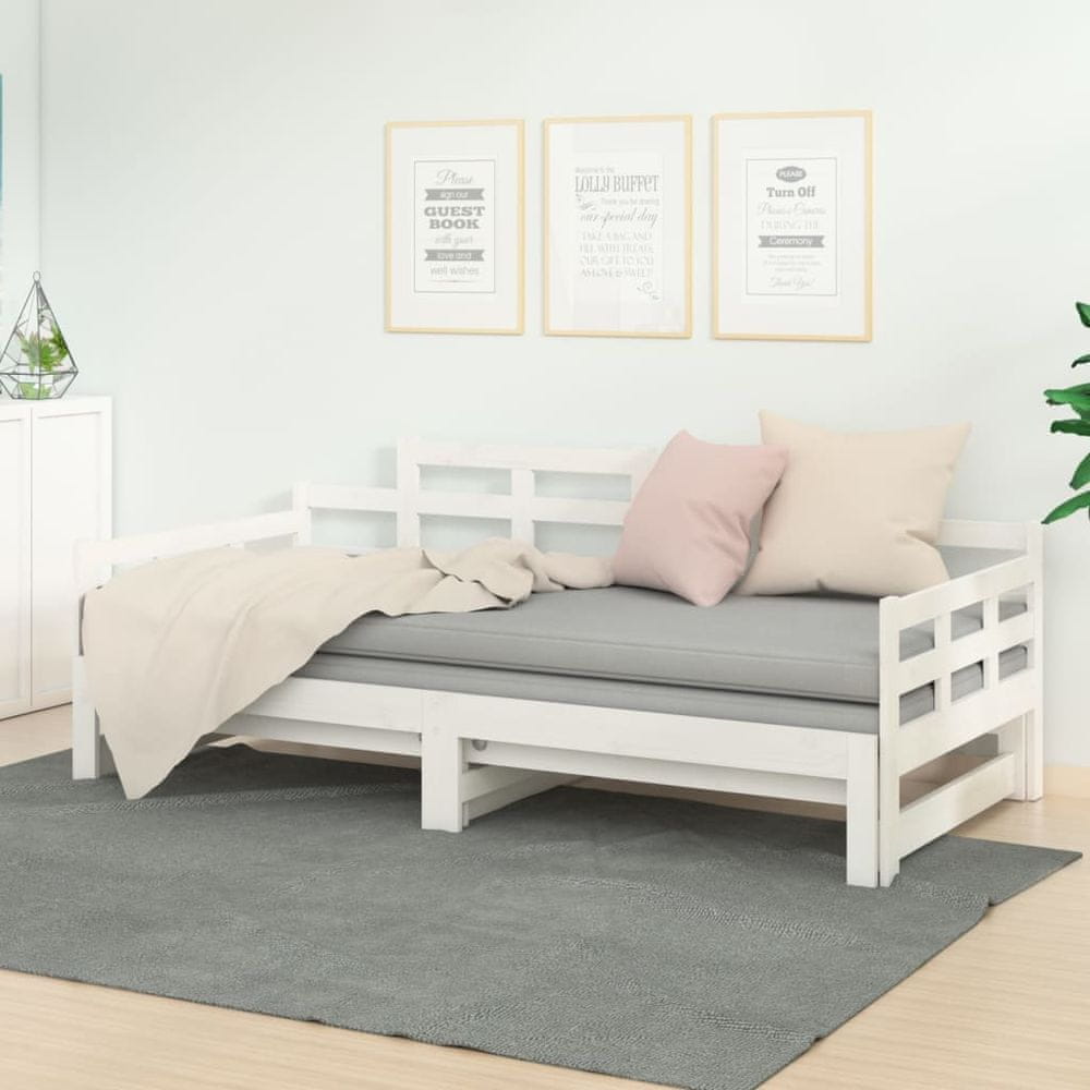 Petromila vidaXL Rozkladacia denná posteľ biela borovicový masív 2x(90x190) cm
