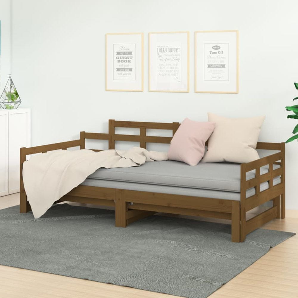 Vidaxl Výsuvná posteľ, medovo hnedá, borovicové drevo, 2x(90x190) cm