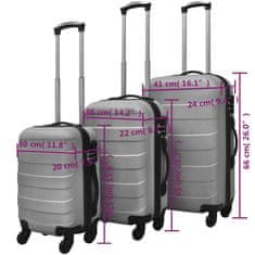 Vidaxl Sada troch strieborných cestovných kufrov na kolieskach