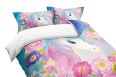 Unicorn 3-dielna súprava posteľnej bielizne 135x200 cm - Jednorožec v kvetoch 