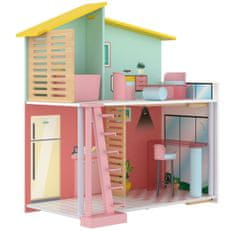 Playtex Drevený domček s vybavením a pohyblivou terasou - 59x66x30 cm