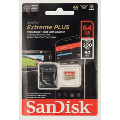 SanDisk Extreme PLUS microSDXC 64GB + SD adaptér 200MB/s a 90MB/s A2 C10 V30 UHS-I U8