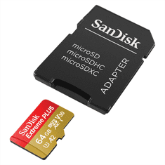 SanDisk Extreme PLUS microSDXC 64GB + SD adaptér 200MB/s a 90MB/s A2 C10 V30 UHS-I U8