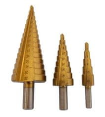 MAGG Stupňovité vrtáky 4-12 mm, 4-20 mm, 4-32 mm, sada 3 kusov