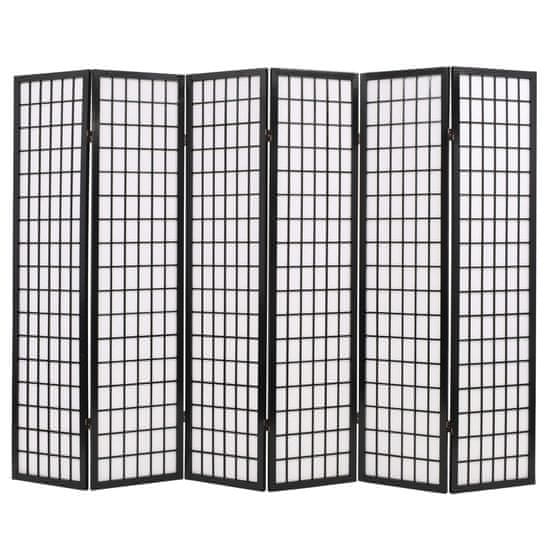Vidaxl Skladací paraván so 6 panelmi, japonský štýl 240x170 cm, čierny