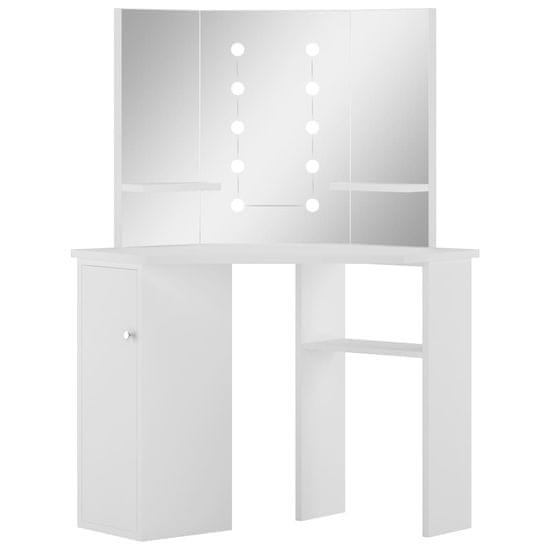Vidaxl Rohový toaletný stolík s LED 111x54x141,5 cm