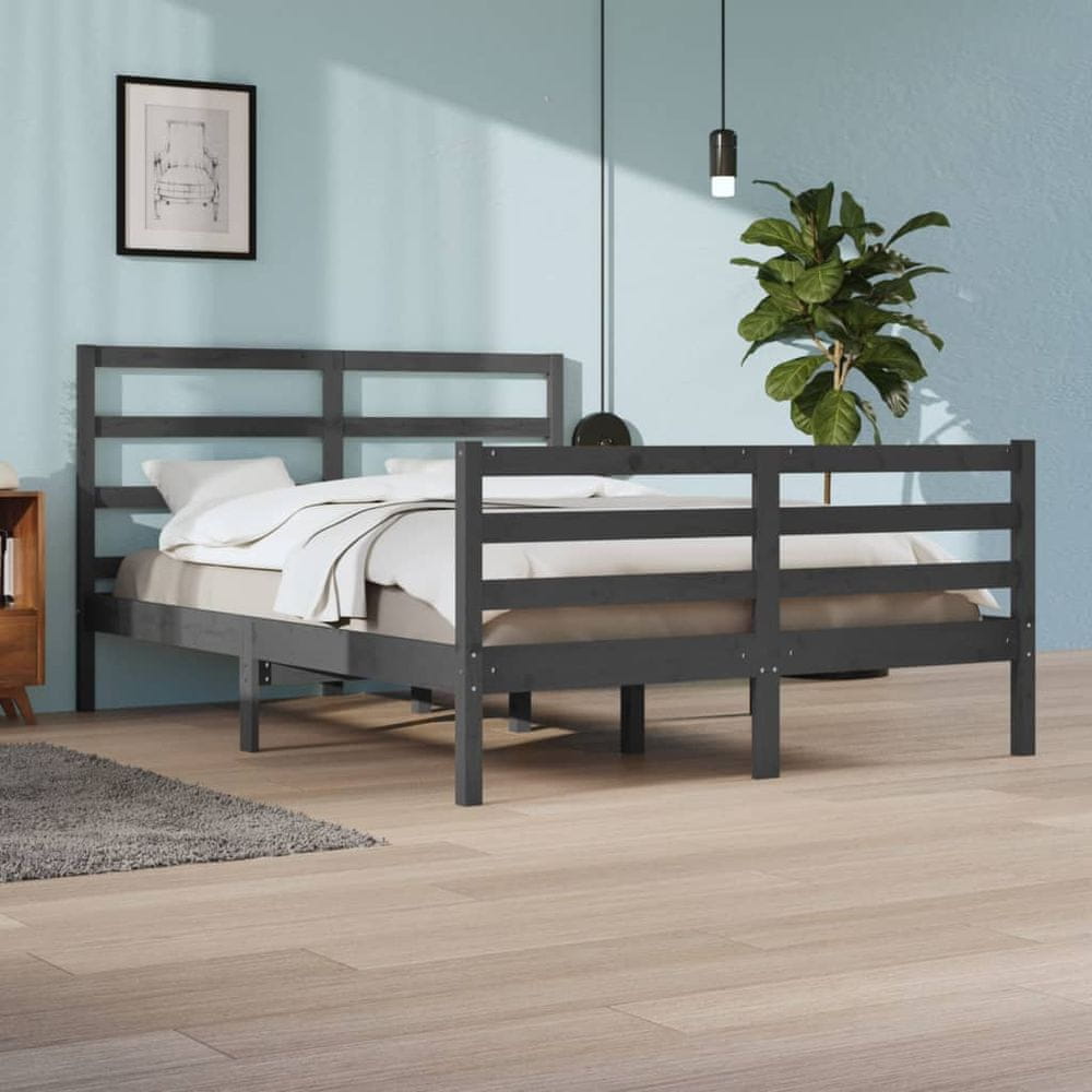 Vidaxl Rám postele, sivý, masívne borovicové drevo, 140x200 cm