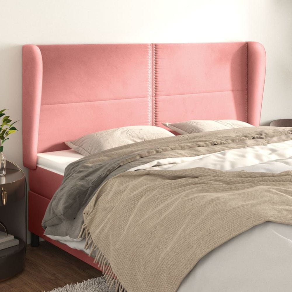 Vidaxl Čelo postele so záhybmi ružový 183x23x118/128 cm zamat
