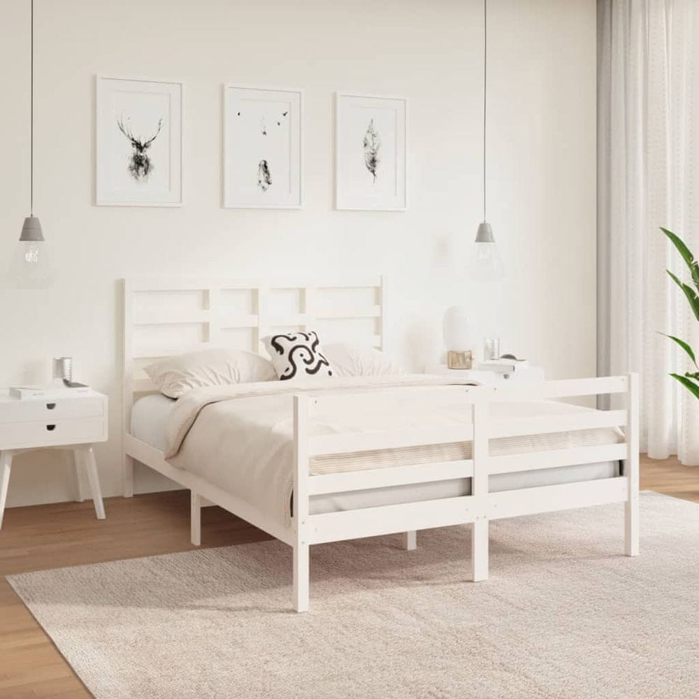 Vidaxl Rám postele, masívne drevo, biely, 135x190 cm, dvojlôžko
