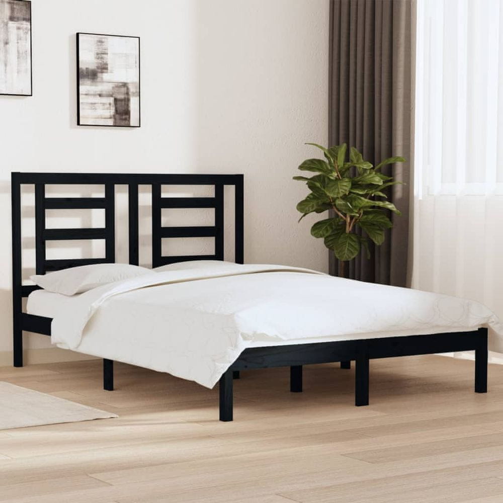 Vidaxl Rám postele, čierny, masívne borovicové drevo, 135x190 cm, dvojitý