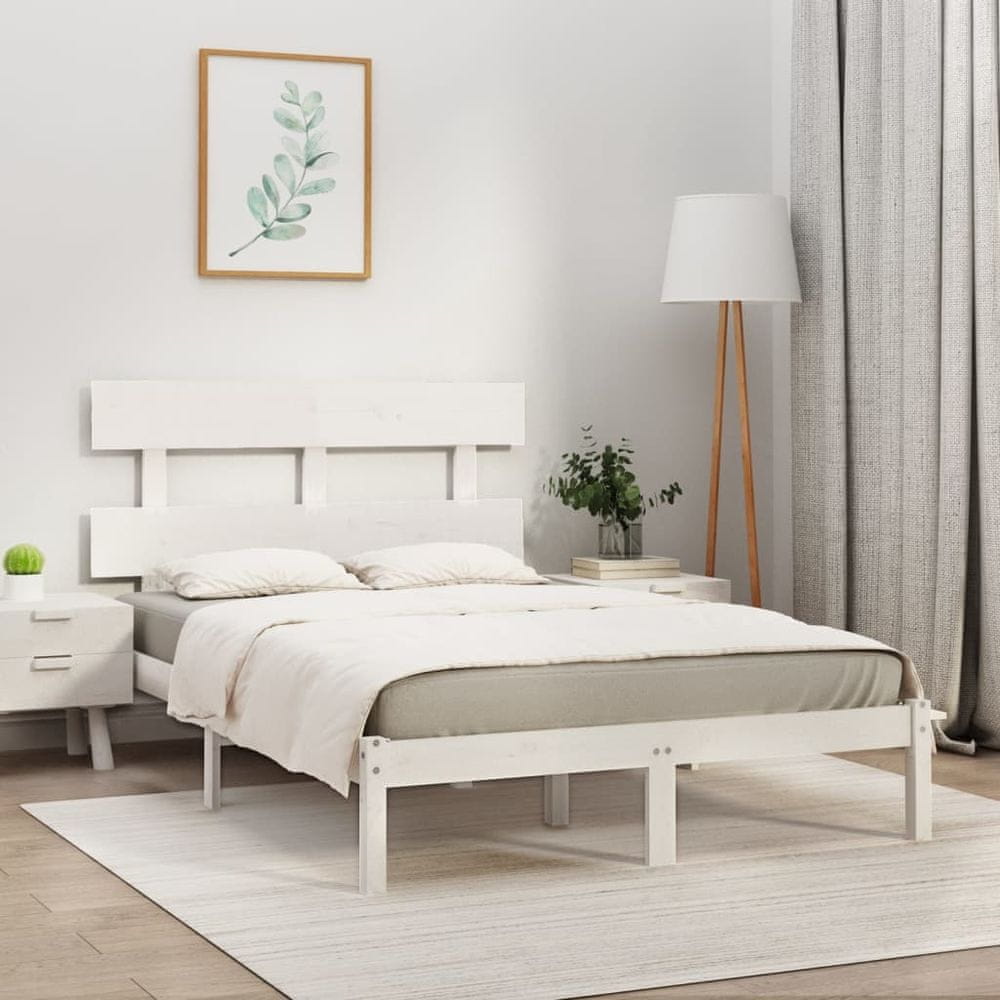 Vidaxl Rám postele, biely, masívne drevo, 200x200 cm