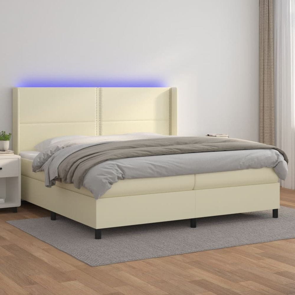 Petromila vidaXL Boxspring posteľ s matracom a LED krémová 200x200 cm umelá koža