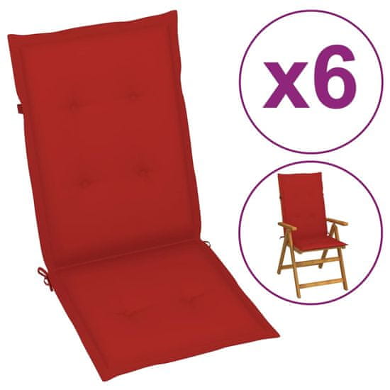 Vidaxl Podložky na záhradné stoličky 6 ks červené 120x50x4 cm