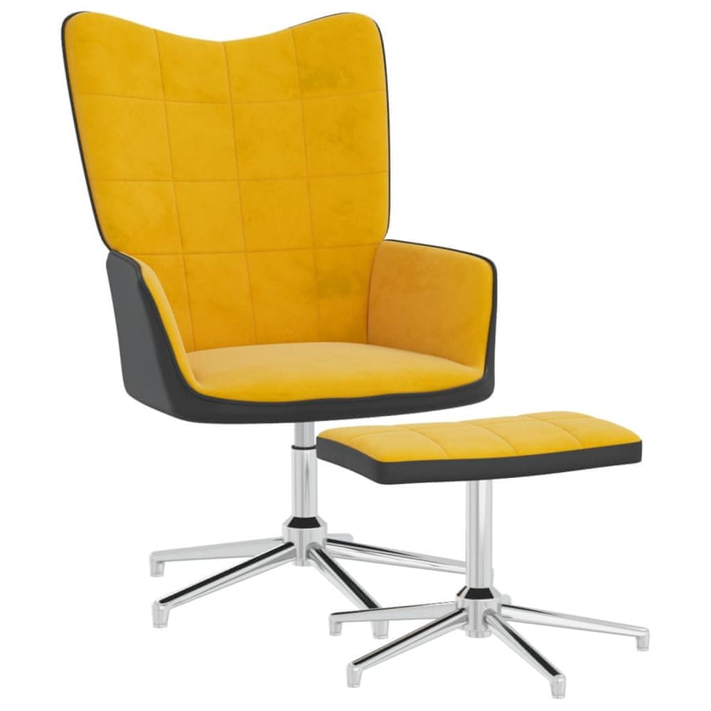 Vidaxl Relaxačné kreslo s podnožkou horčicovo-žlté zamat a PVC