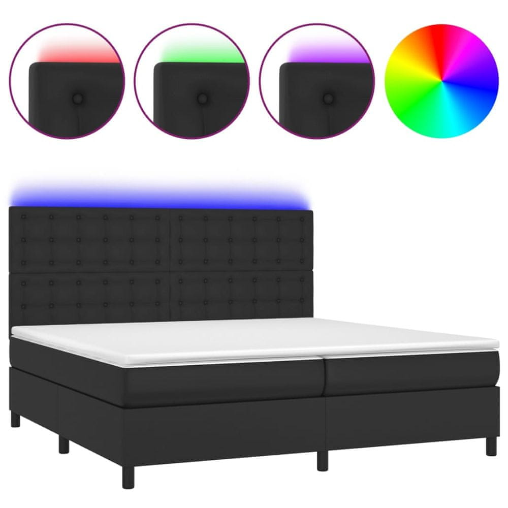 Vidaxl Boxspring posteľ s matracom a LED čierna 200x200 cm umelá koža