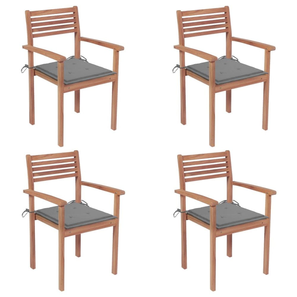 Vidaxl Záhradné stoličky 4 ks, sivé podložky, tíkový masív