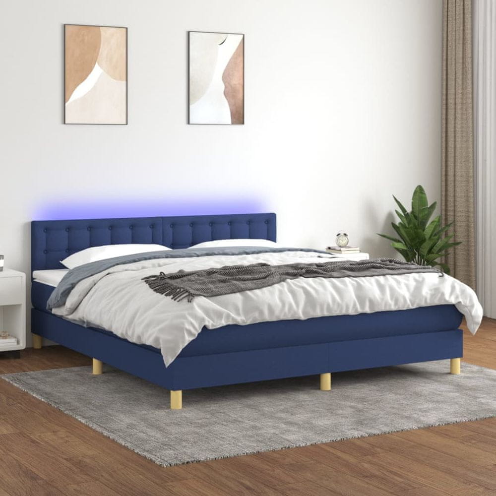 Petromila vidaXL Posteľ boxsping s matracom a LED modrá 180x200 cm látka
