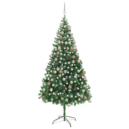 Vidaxl Osvetlený umelý vianočný stromček+gule 210 cm, 910 vetvičiek