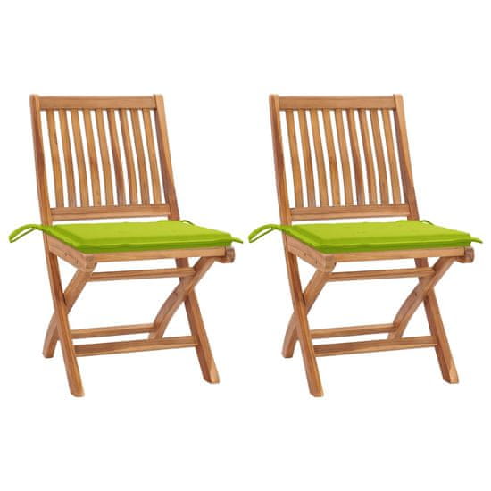 Vidaxl Záhradné stoličky 2 ks s jasnozelenými podložkami tíkový masív