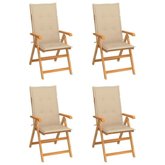 Vidaxl Záhradné stoličky 4 ks s béžovými podložkami teakový masív