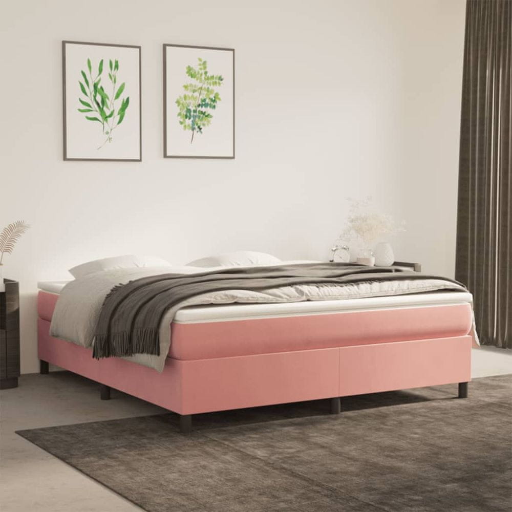 shumee Posteľný rám boxsping s matracom ružový 180x200 cm zamat
