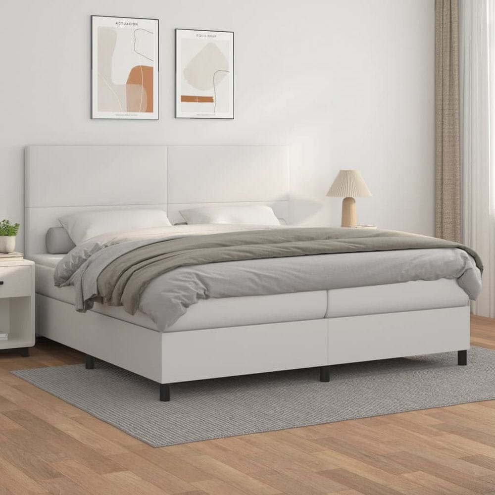 Vidaxl Boxspring posteľ s matracom biela 200x200 cm umelá koža