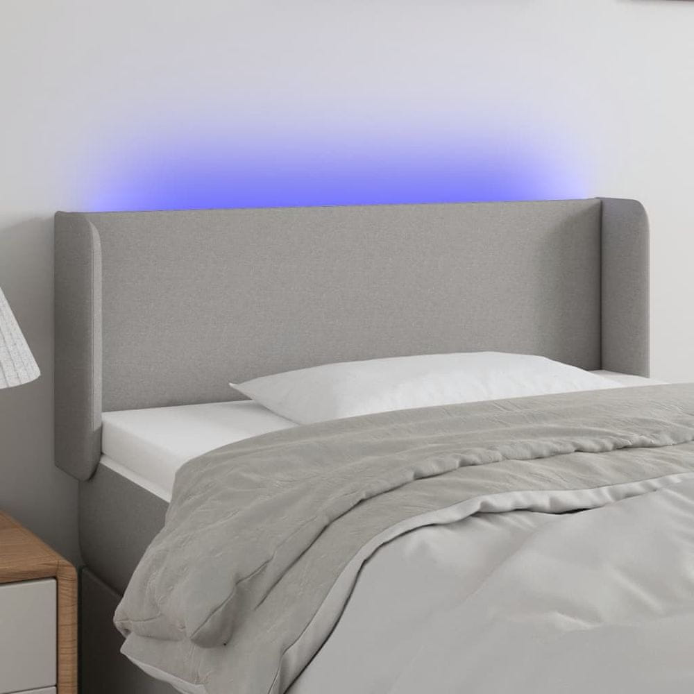 shumee Čelo postele s LED bledosivé 83x16x78/88 cm látka