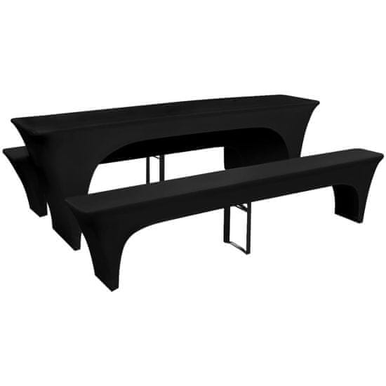 Vidaxl 3 čierne elastické poťahy na pivný stôl a lavice 220 x 70 x 80 cm