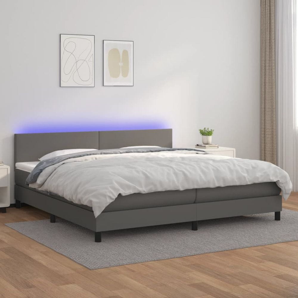 shumee Boxspring posteľ s matracom a LED sivá 200x200 cm umelá koža