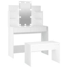 Vidaxl Sada toaletného stolíka s LED biela spracované drevo