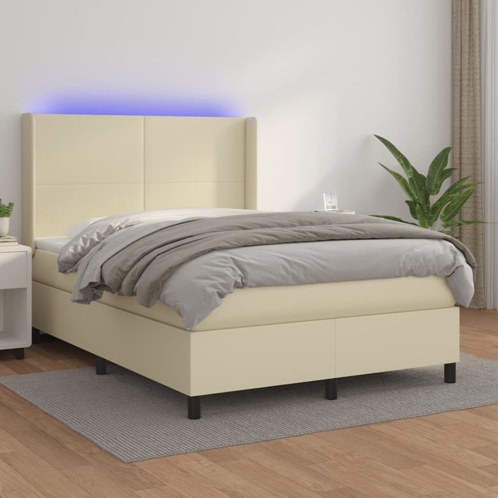 Petromila vidaXL Boxspring posteľ s matracom a LED krémová 140x200 cm umelá koža