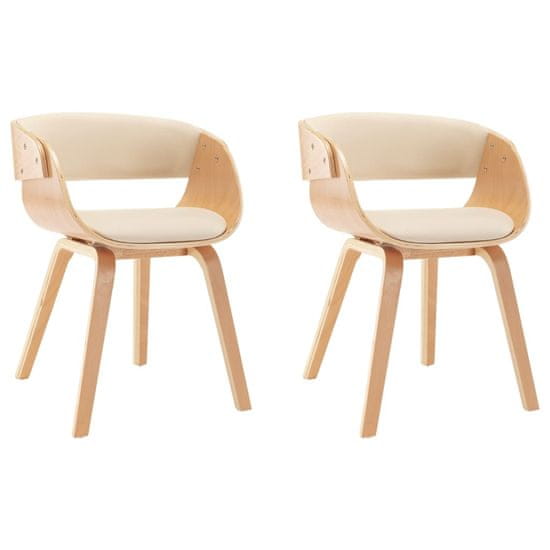 Vidaxl Jedálenské stoličky 2 ks krémové ohýbané drevo a umelá koža