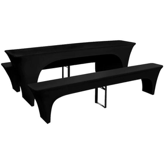 Vidaxl 3 čierne elastické poťahy na pivný stôl a lavice 220 x 50 x 80 cm