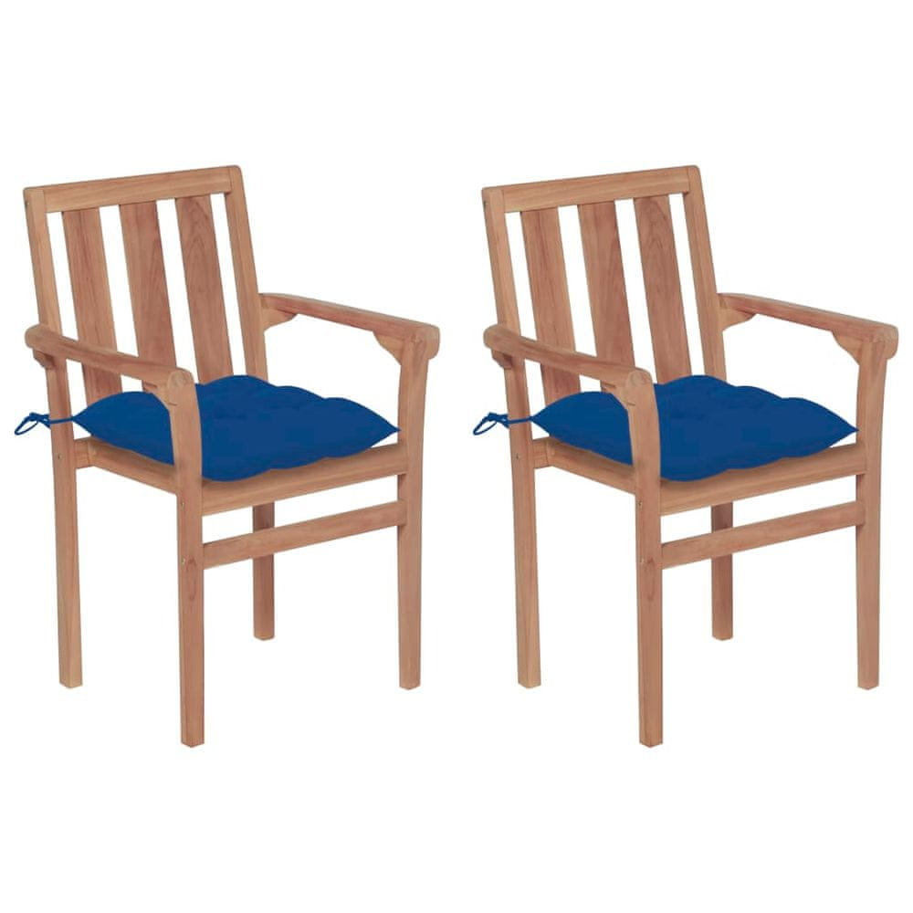 Vidaxl Záhradné stoličky 2 ks, modré podložky, tíkový masív