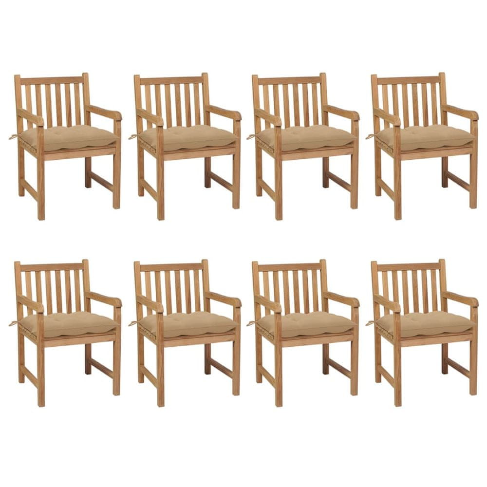 Vidaxl Záhradné stoličky 8 ks s béžovými podložkami tíkový masív