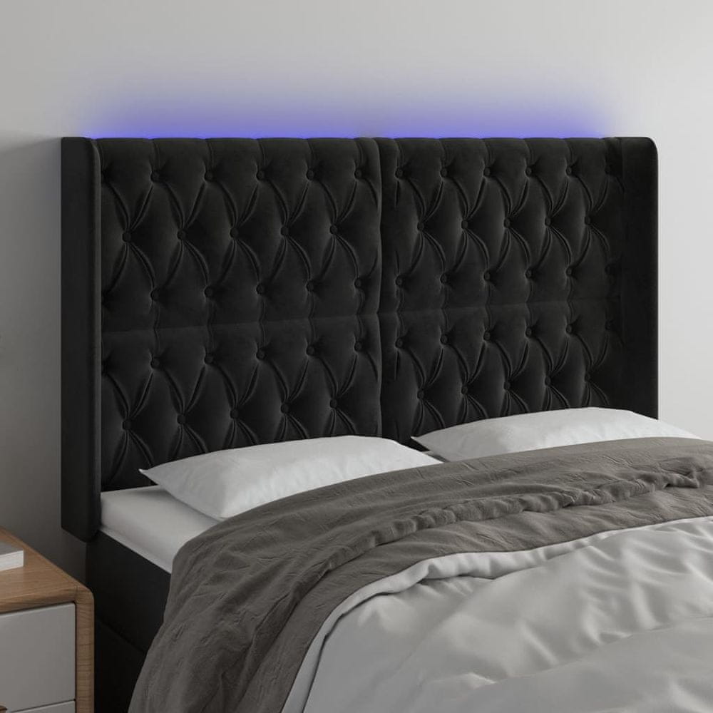 shumee Čelo postele s LED čierne 147x16x118/128 cm zamat