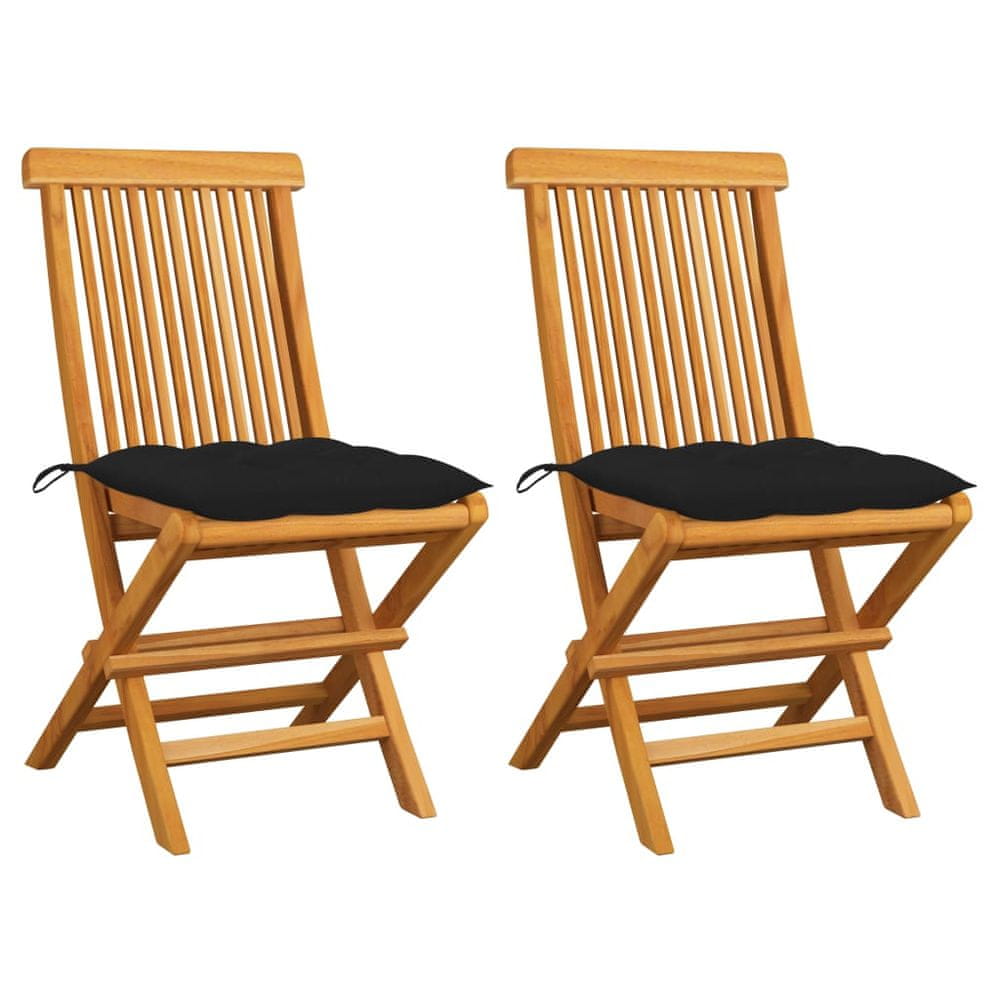 Vidaxl Záhradné stoličky s čiernymi podložkami 2 ks tíkový masív