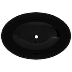 Vidaxl Luxusné keramické umývadlo, oválny tvar, čierne, 40 x 33 cm