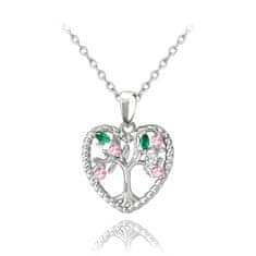 MINET Strieborný náhrdelník TREE OF LIFE IN THE HEART s farebnými zirkónmi