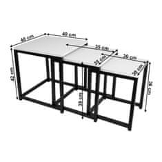 KONDELA Konferenčný stolík (3 ks) Kastler New Typ 3 - biela / čierna