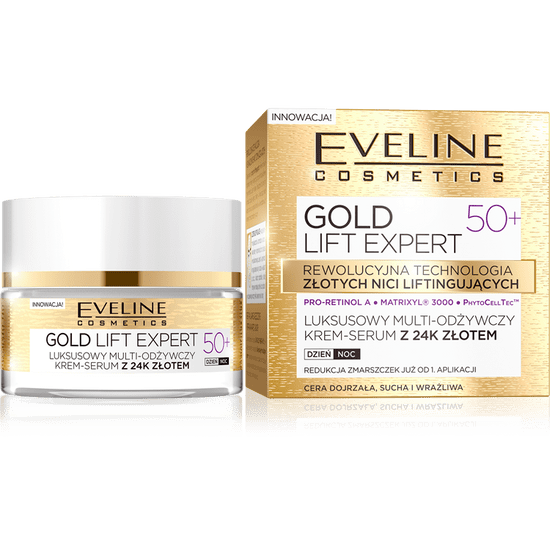 Eveline gold lift luxusné multifunkčné krémové sérum s 24k zlatom 50+, 50ml