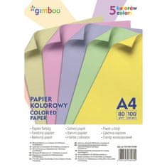 Gimboo Farebný papier A4 100 listov 80g 5 pastelových farieb