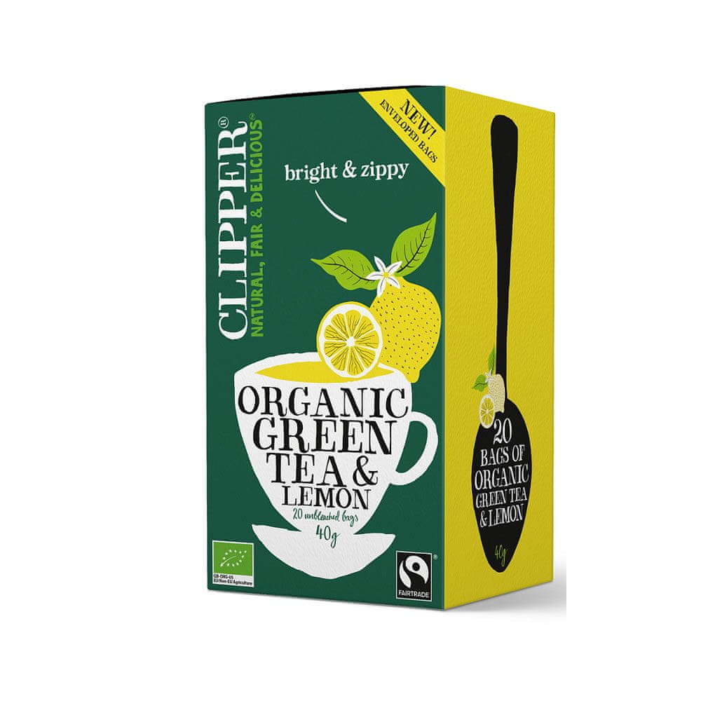Clipper Britský organický zelený čaj s citrónom Fair Trade BIO "Organický zelený čaj a citrón" 40g (20 vreciek x 2g) Clipper