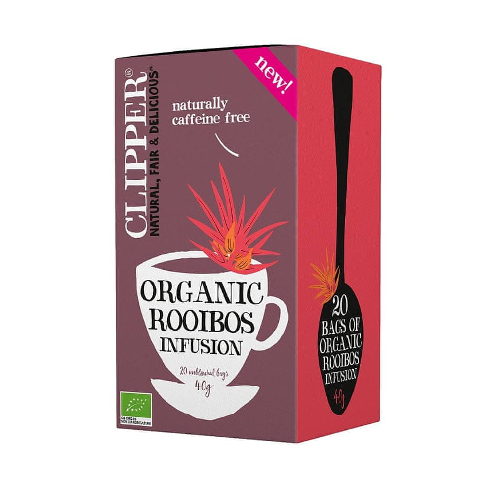 Clipper Britský organický rooibos Fair Trade BIO "Organic Rooibos Infusion | Naturally Caffeine Free" 40g (20 torebek x 2g)