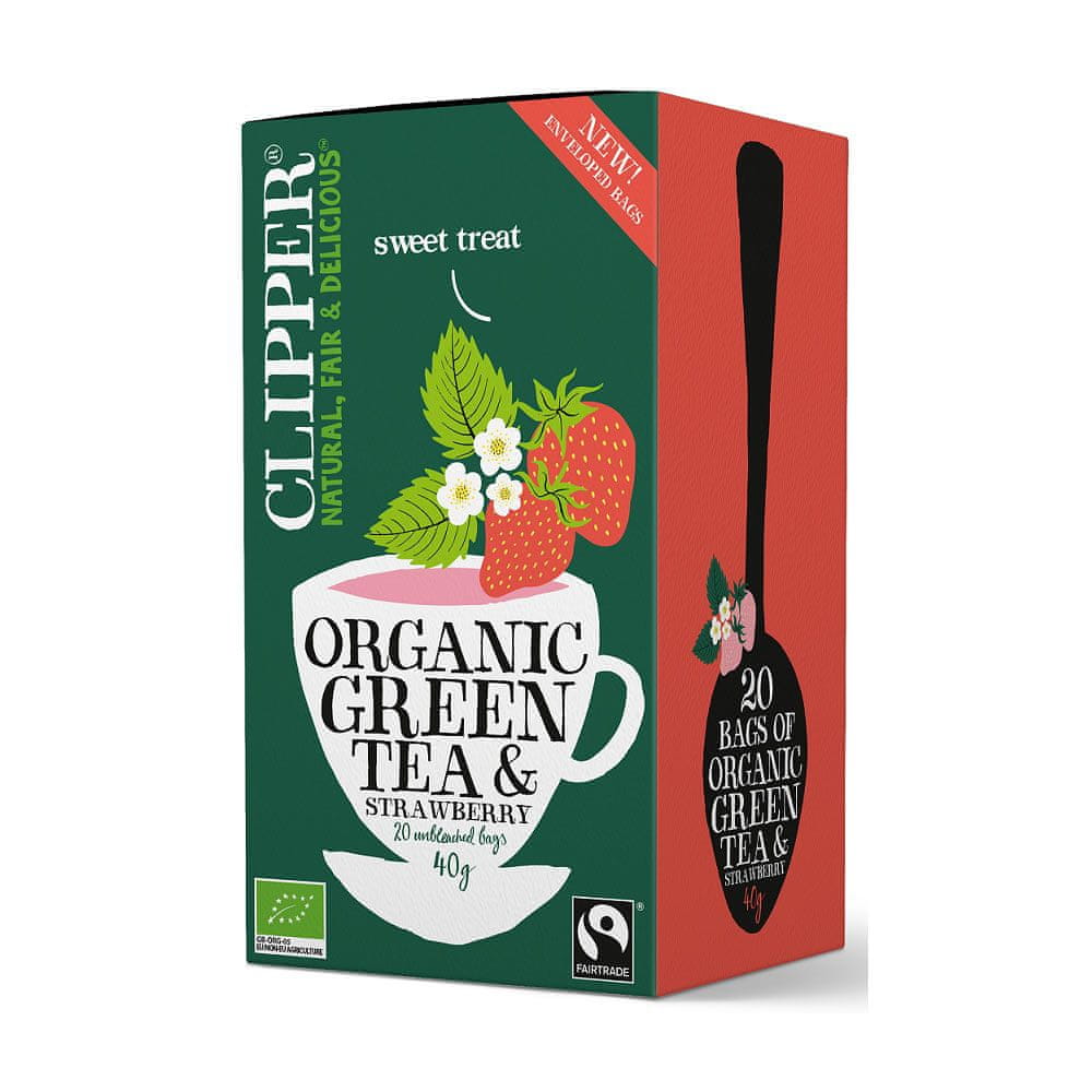 Clipper Britský Fair Trade organický zelený čaj s jahodami BIO "Organic Green Tea & Strawberry" 40g (20 vrecúšok x 2g) Clipper