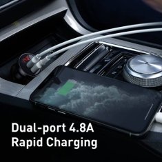 BASEUS Car Charger Digital Display Dual USB 4.8A 24W Silver (CCBX-0S)